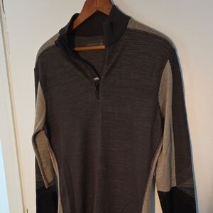 NWT Smartwool Medium Brown + Tan Quarter Zip Sweater Great Gift!